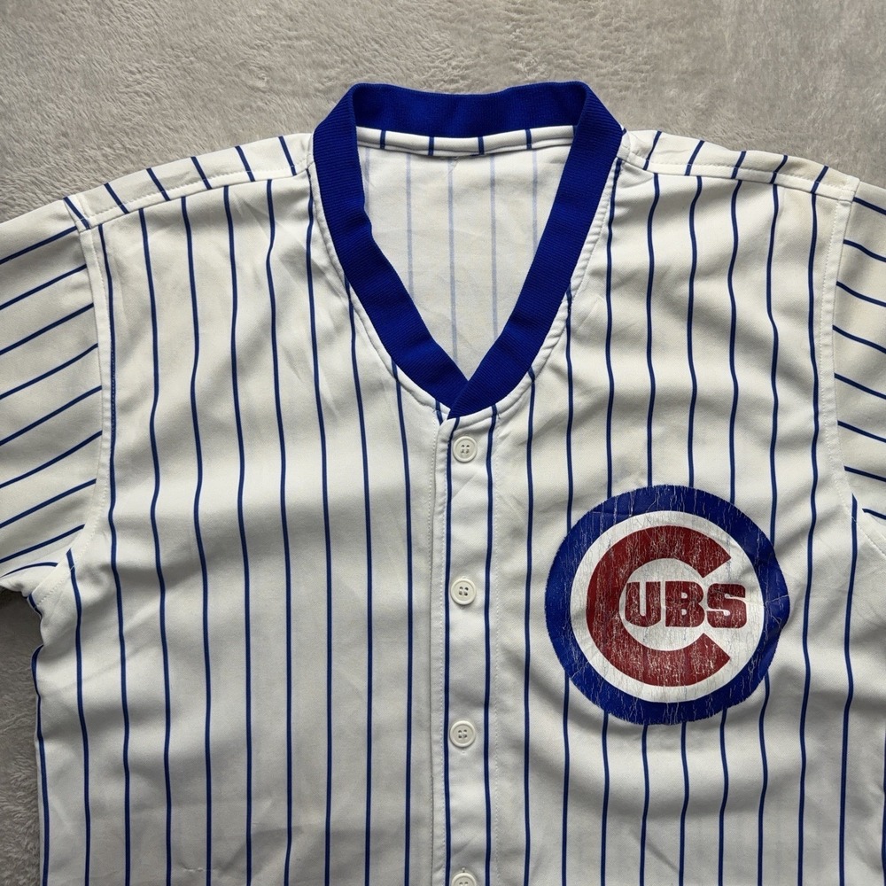 Vintage Rawlings Chicago Cubs Pinstripe Jersey Large MLB Baseball USA Made 90s - Picture 2 of 12